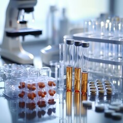 Poster - Laboratory environment showcasing test tubes and scientific equipment for research purposes. Generative AI
