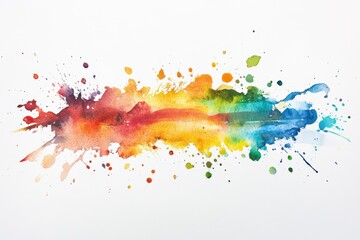 Poster - Vibrant watercolor rainbow design on clean backdrop, enhanced by artistic paint droplets and splatters for creative projects and decor enthusiasts