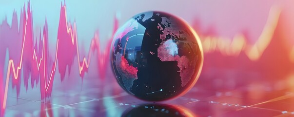 Poster - A colorful globe with financial charts representing global economic trends and data visualization.