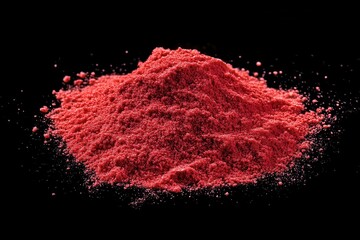 Poster - Vibrant crimson powder burst on sleek black background showcasing artistic texture and depth for striking visual compositions in photography and design projects