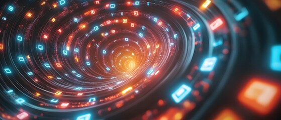 Aufkleber - a mesmerizing digital vortex illuminated with glowing patterns and symbols, representing the concept