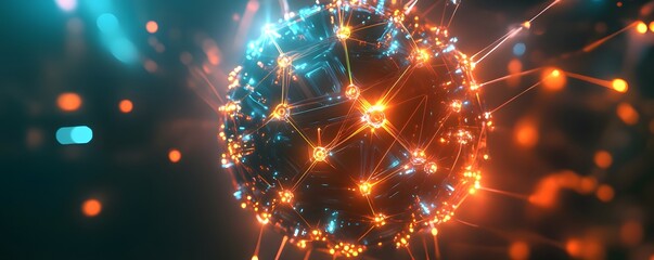 Poster - A stunning digital representation of a glowing sphere, illustrating interconnected nodes and vibrant lines, symbolizing modern technology, data exchange, and innovation.