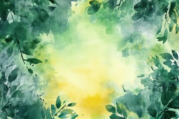 Poster - Elegant watercolor border in vibrant green and yellow tones for creative projects and artistic designs