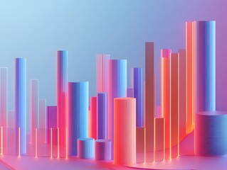 Poster - A vibrant abstract composition featuring illuminated geometric pillars in shades of blue and pink, creating a dynamic visual experience that engages viewers with modern artistry.