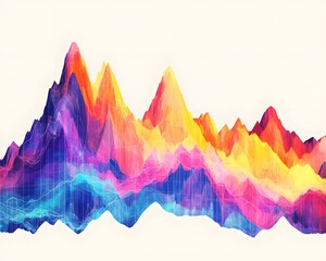 Poster - A vibrant and colorful abstract illustration depicting a mountain-like landscape with wavy textures and gradients