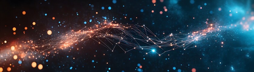 Poster - An abstract representation of digital connectivity, showcasing vibrant colors, glowing lines, and particles that symbolize the fusion of technology and creativity in the modern wor