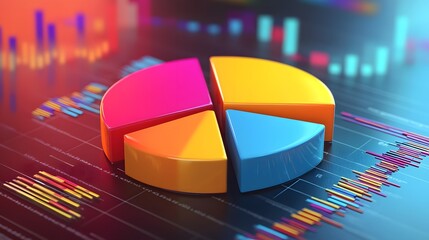 Poster - Colorful pie chart showcasing data analysis and insights on a vibrant digital background with graphs.