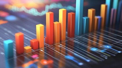 Poster - Dynamic visualization of data with colorful bar graphs representing statistical information and trends, perfect for presentations and reports in digital analytics and business.