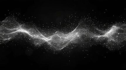 Poster - Abstract silver glitter wave on a black background creates a sense of luxury and movement for a dynamic design