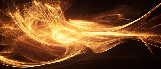 Poster - This mesmerizing abstract background features vibrant golden light trails swirling against a dark backdrop, creating a sense of fluid movement and dynamic energy that's ideal for c