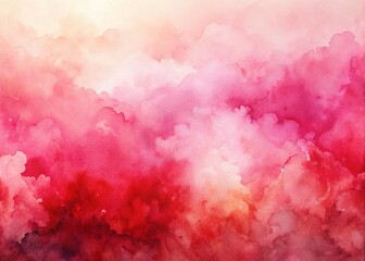 Wall Mural - Red Pink Watercolor Ombre Background with White Space for Text - Hand-Painted Texture