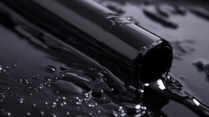 Fototapete - Liquid black paint flows around a glossy cylindrical object on a smooth surface during a creative art project. Generative AI