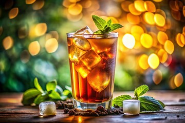 Wall Mural - Refreshing Iced Tea in a Blurry Glass, Summer Drink Photography