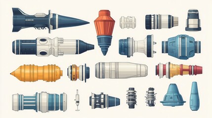 Poster - Collection of various futuristic rocket components arranged in an artistic layout