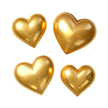 Happy valentines day with set of golden hearts isolated on transparent background
