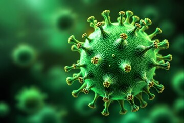 Aufkleber - Abstract depiction of a green virus particle on a blurred green background.