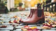© Robet - Autumnal Elegance: Brown Leather Chelsea Boots on Cobblestone Path
