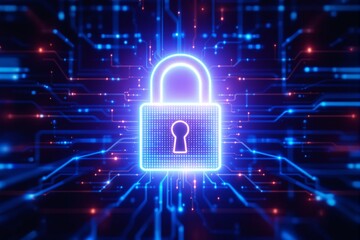 Poster - Glowing padlock on digital network background concept.