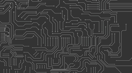 Poster - Flat microelectronics circuit board vector illustration with editable stroke. The abstract texture of modern digital technology, computer, motherboard. 