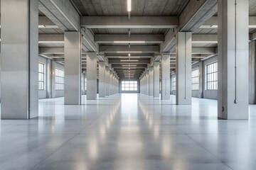 Wall Mural - Modern industrial interior with polished concrete floor and structural columns.