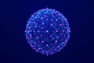 Aufkleber - Glowing network sphere with interconnected nodes on a dark background.