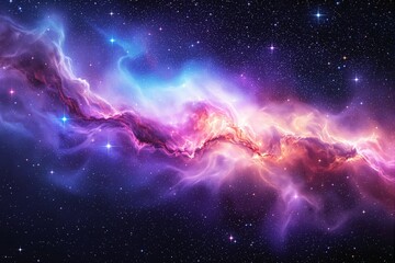 Poster - A vibrant cosmic nebula with glowing colors and stars in outer space.