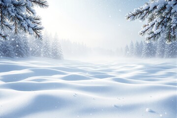 Poster - Snowy forest landscape with soft light and snow-covered trees on a serene winter day.