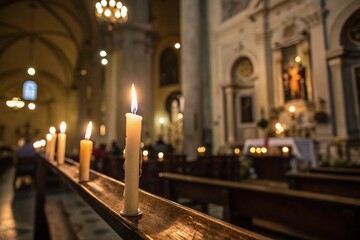 Wall Mural - Serene Church Candles: Soft Bokeh Night Photography