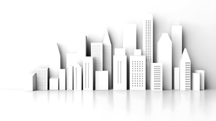 Poster - Minimalist White Monochromatic City Skyline with Clean Lines