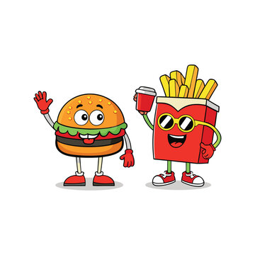 Burger and Fries Buddies Vector Design Illustration