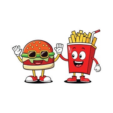 Burger and Fries Buddies Vector Design Illustration
