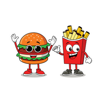 Burger and Fries Buddies Vector Design Illustration