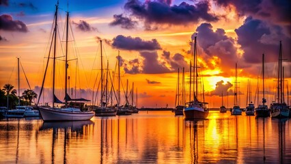 Wall Mural - Silhouette of Sailboats at Sunset, Marina, Key West, Florida