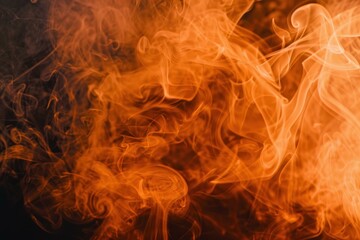 Aufkleber - Colorful orange smoke creating dynamic shapes and patterns on a black background, perfect for graphic design or visual effects