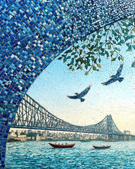 Poster - Colorful Mosaic Interpretation of Howrah Bridge Reflecting Natures Beauty