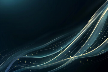 Poster - Abstract glowing neon lines and particles in a dark space with fluid motion and light trails