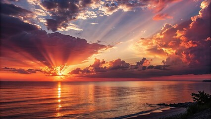 Wall Mural - Stunning Summer Sunset Over Ocean: Long Exposure Coastal Seascape