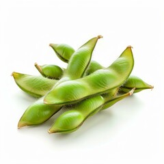 Poster - soybean pods with a vibrant green color are creating a small heap on a bright white backdrop