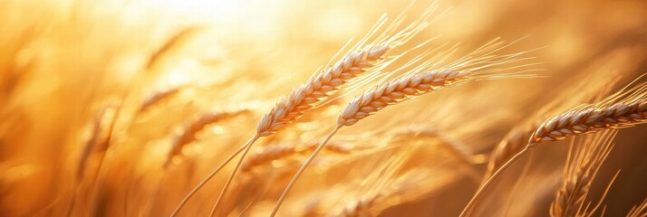 Poster - Golden wheat swaying gently under the warm sunlight in a serene field during late afternoon. Generative AI