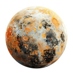 Poster - orange, grey and black planet rotating in the solar system, full of craters and mountains