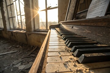 Canvas Print - Sunlit Piano Keys: Close-Up Urban Exploration Photography