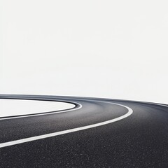 Asphalt road curving gently to the right against a white background.