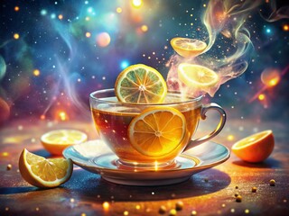 Wall Mural - Surreal Cute Teacup: Lemon, Sugar, Whimsical Still Life Photography