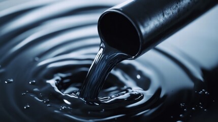Poster - Capturing the moment of liquid flowing from a pipe into calm water surface showing reflections and texture. Generative AI