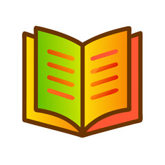 Poster - Open book icon illustration in green, yellow, and red on a transparent background for educational purposes
