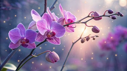 Wall Mural - Surreal Orchid Bloom: Dreamlike Purple and Pink Flowers in a Fantasy Garden