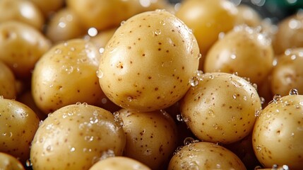 Wall Mural - Fresh Clean Potatoes with Water Drops on Surface for Cooking Use