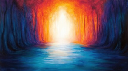 Wall Mural - Dreamy Forest Light with Vibrant Colors and Tranquil Water Reflection