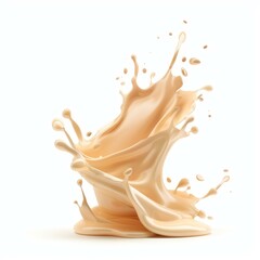 Poster - Creamy liquid splashing and making a beige swirl on a white background