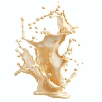 Creamy vanilla milk splashing and making a crown shape on a white background